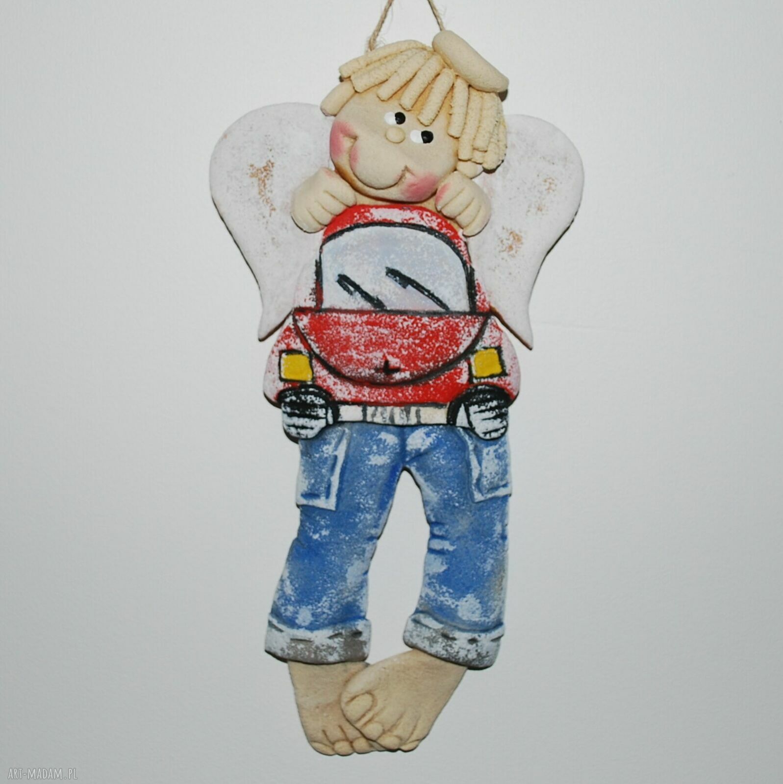 Aniołek z masy solnej na szczęście - ręcznie robiony prezent i dekoracja dla dziecka