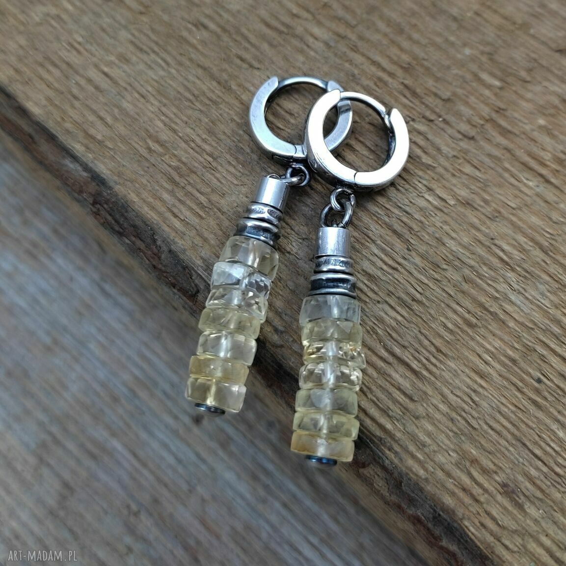 Kolczyki z talarkami cytrynu w oksydowanym srebrze 925 (ok. 4 cm)
