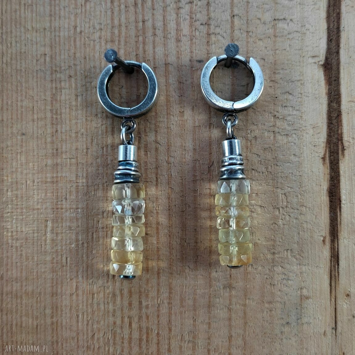Kolczyki z talarkami cytrynu w oksydowanym srebrze 925 (ok. 4 cm)