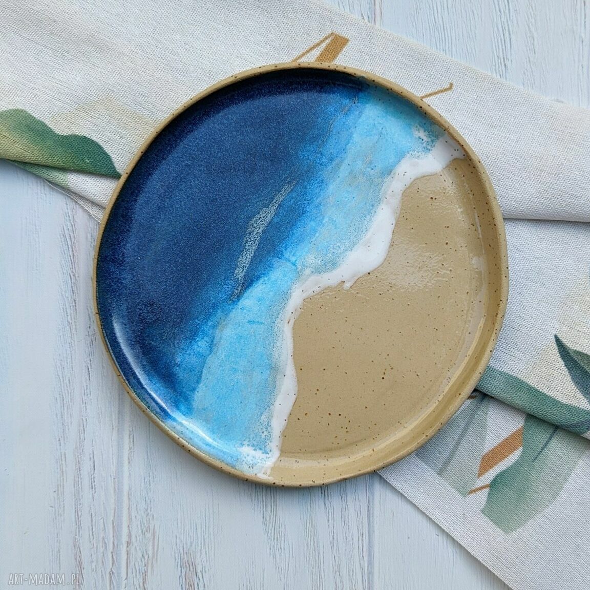 Talerz ceramiczny 25 cm „NICE TO SEA YOU” - rękodzieło z kamionki