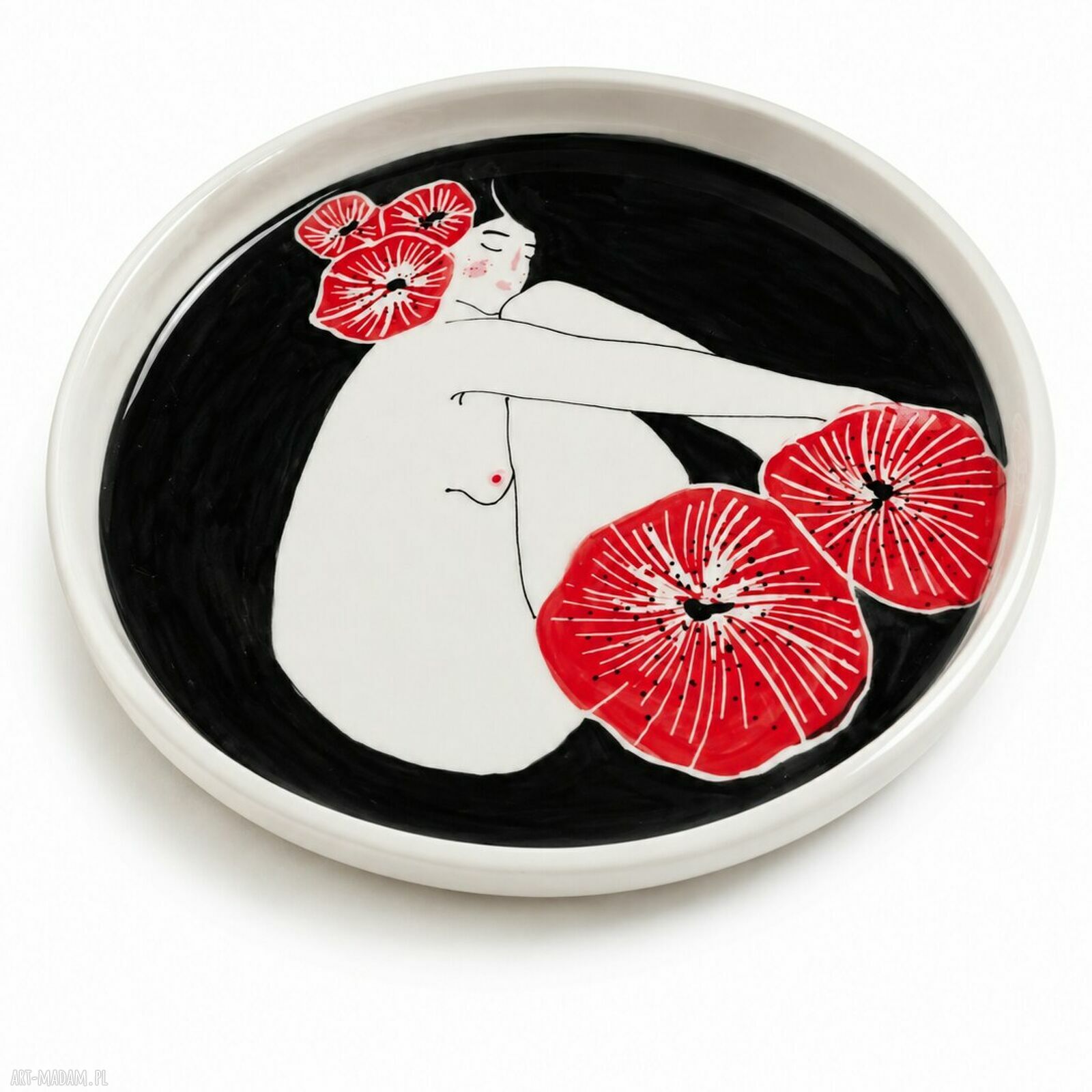 Ręcznie malowany talerz ceramiczny Kobieta i kwiaty 21 cm