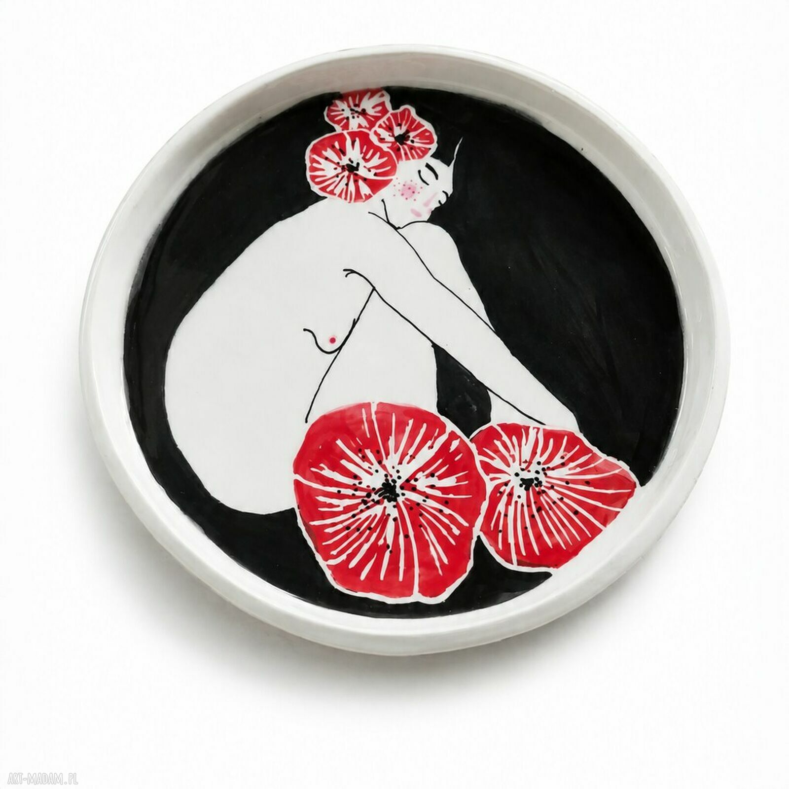 Ręcznie malowany talerz ceramiczny Kobieta i kwiaty 21 cm