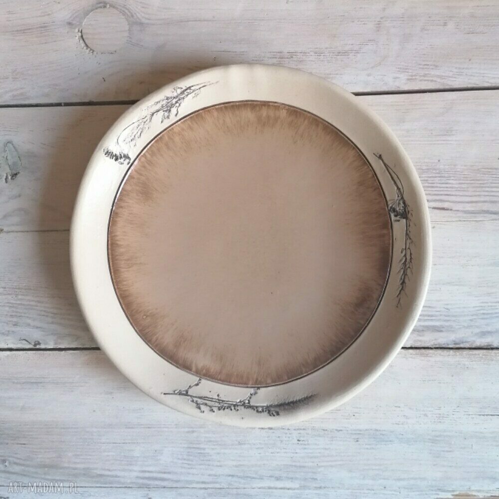 Talerz ceramiczny Livada - rękodzieło Smokfy z motywem traw