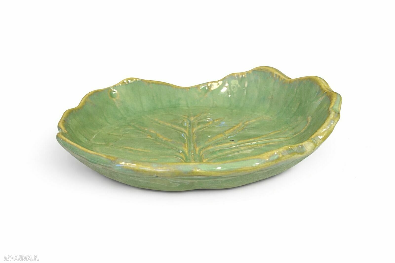 Talerz ceramiczny Liść 17 cm - zielona glazura, ręczne wykonanie