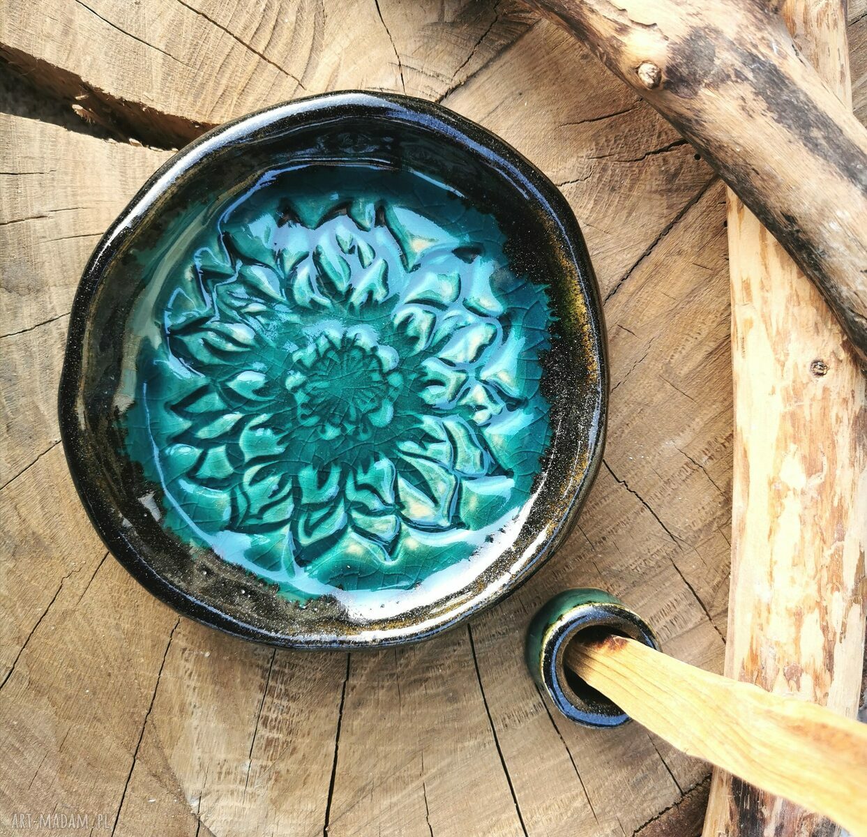 Ceramiczny talerzyk na Santo Palo C161 - turkusowa ceramika Shiraja (rezerwacja)