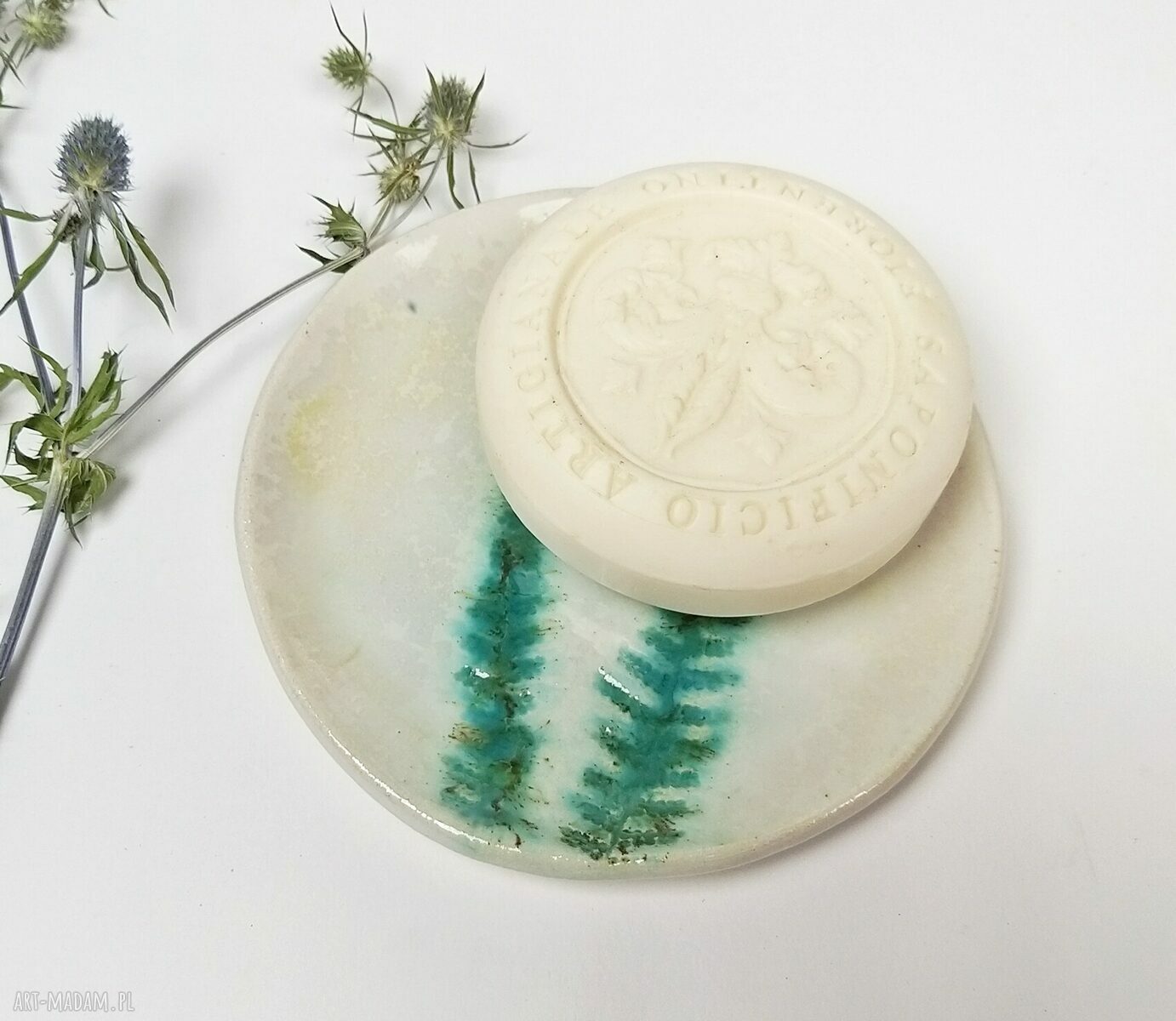 Talerzyk / mydelniczka „Paprotki 2” - ceramiczny spodeczek z odciskiem paprotek