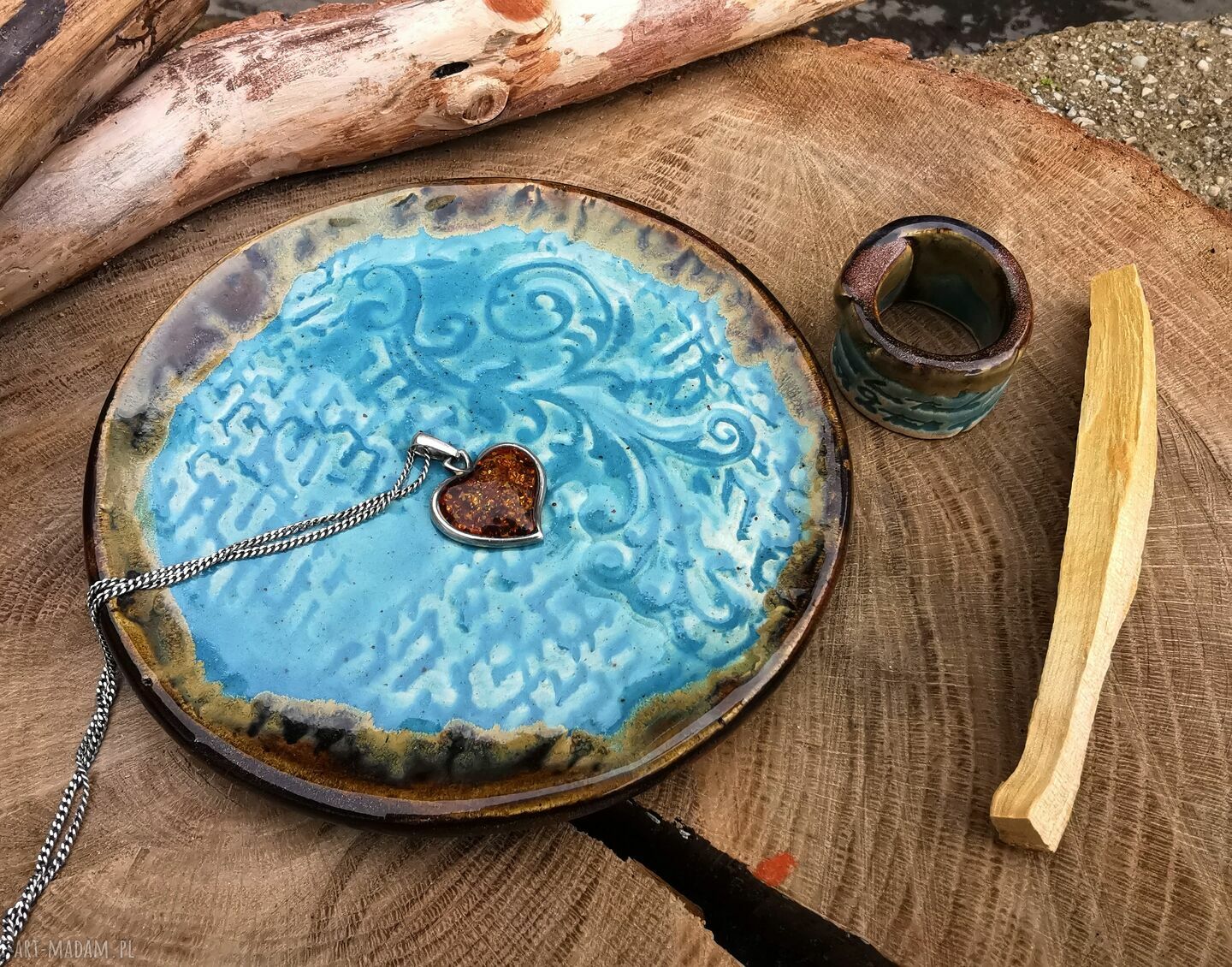 Talerzyk ceramiczny do Santo Palo (c332) - ręczna podstawka na Palo Santo, szałwię i kadzidła
