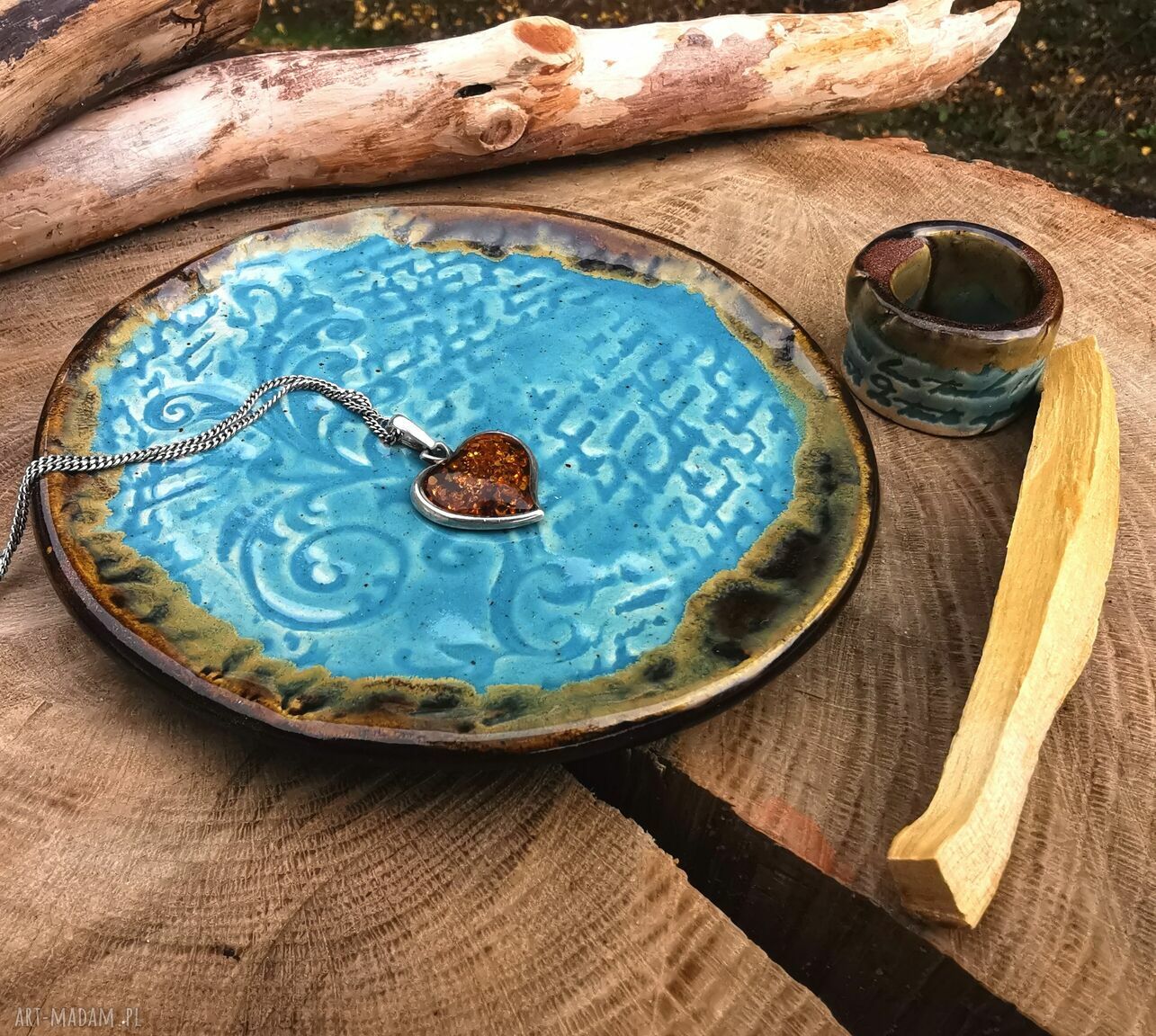 Talerzyk ceramiczny do Santo Palo (c332) - ręczna podstawka na Palo Santo, szałwię i kadzidła