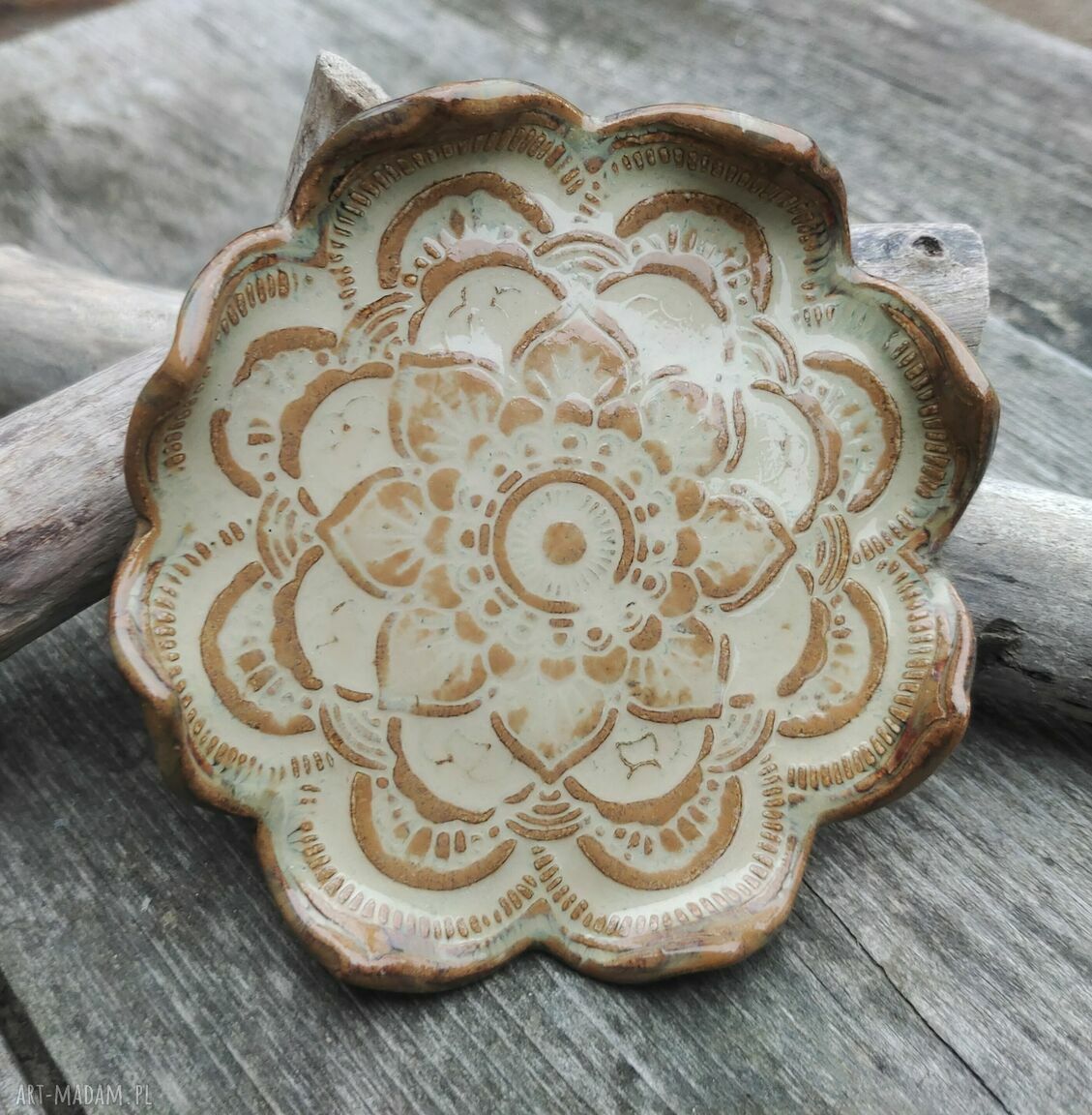 Talerzyk ceramiczny Mandala (c803) - ręcznie wypalany na tealight i biżuterię