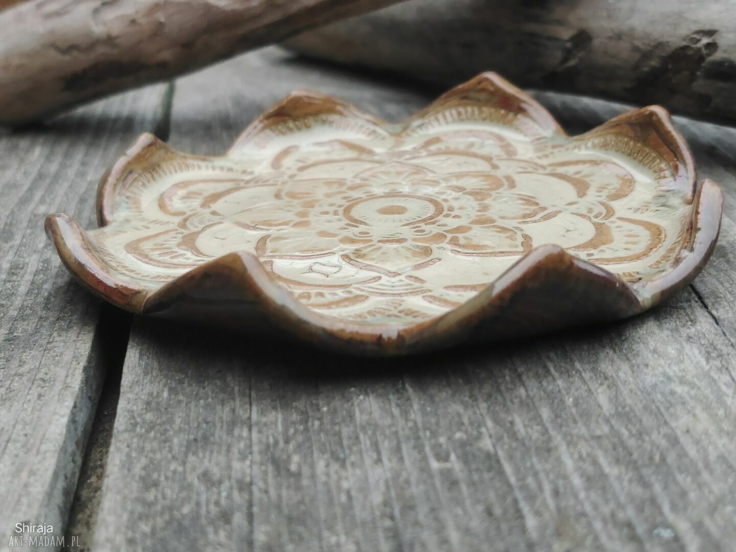 Talerzyk ceramiczny Mandala (c803) - ręcznie wypalany na tealight i biżuterię