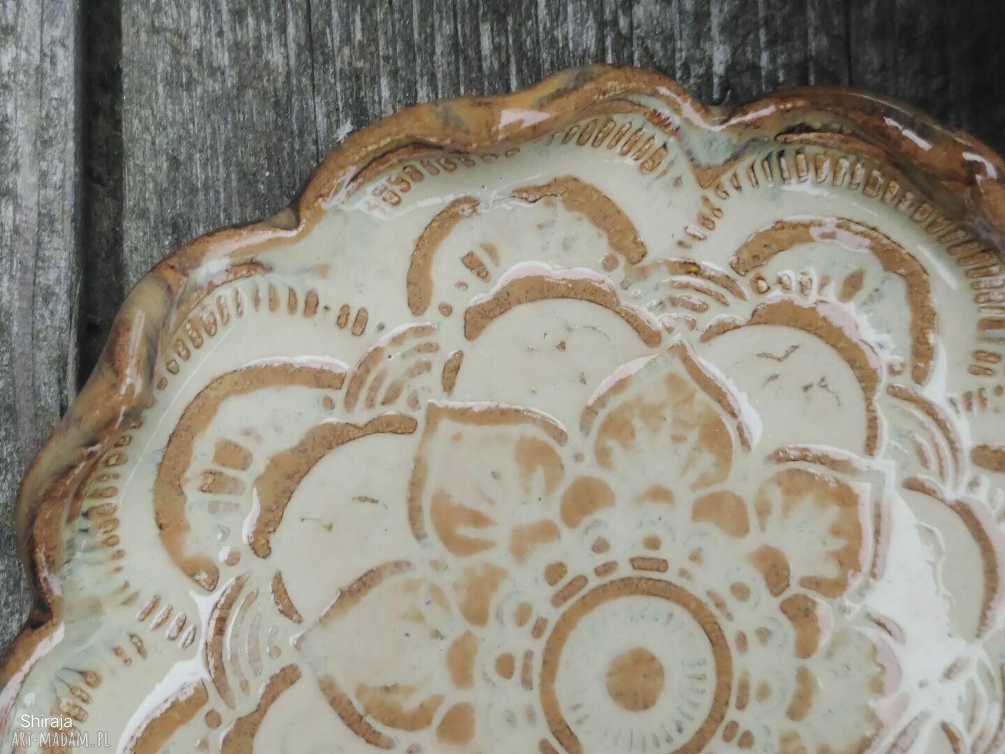 Talerzyk ceramiczny Mandala (c803) - ręcznie wypalany na tealight i biżuterię