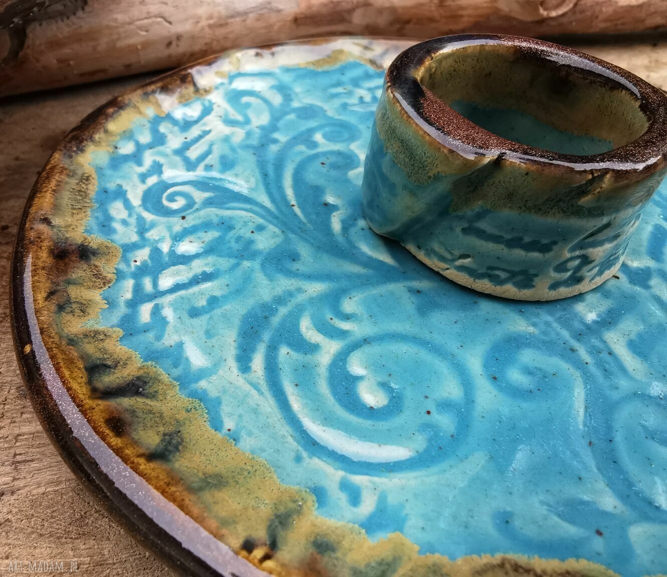 Talerzyk ceramiczny do Santo Palo (c332) - ręczna podstawka na Palo Santo, szałwię i kadzidła