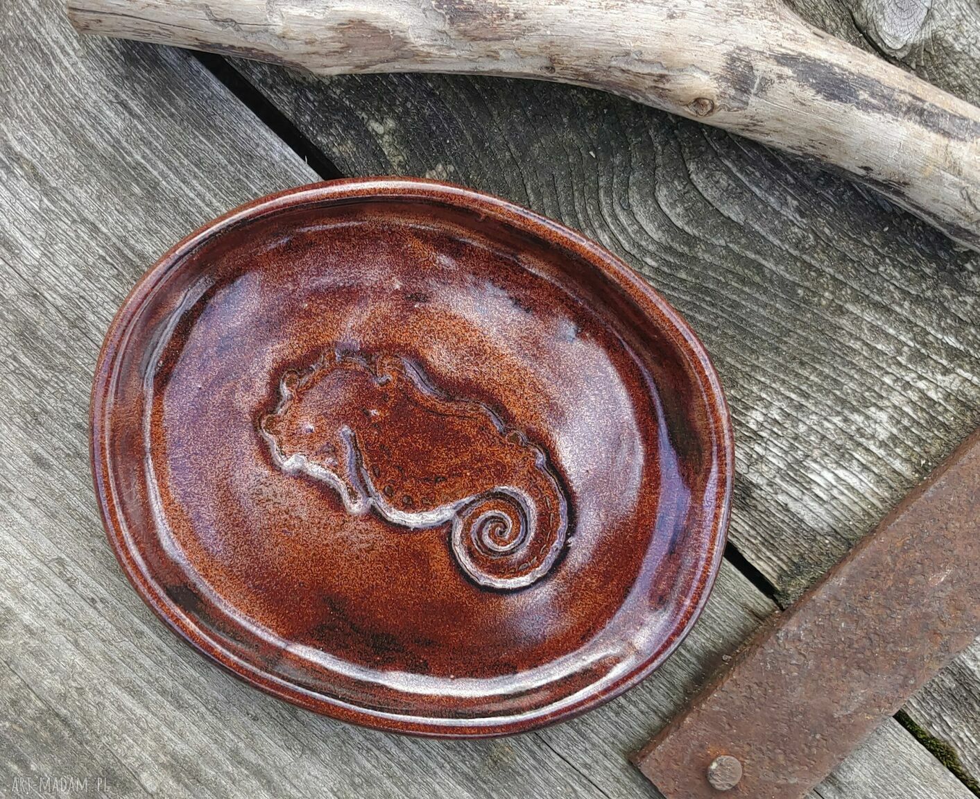 Talerzyk ceramiczny konik morski (c810) - ręcznie robiona podstawka na biżuterię