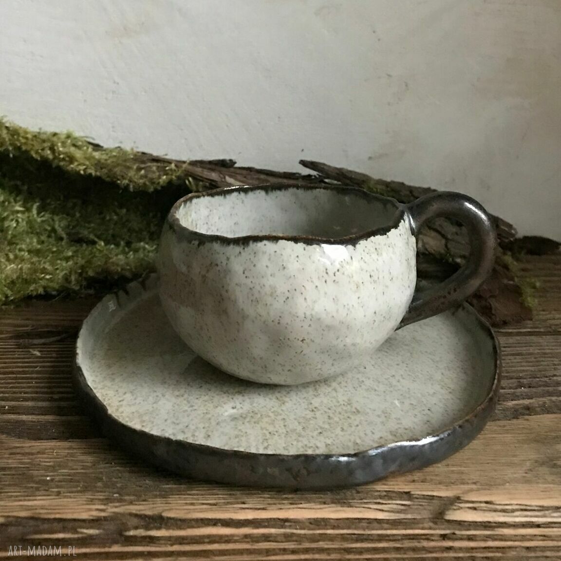 Talerzyk ceramiczny Ptasi w kropki Smokfa - 16 cm, ręczne wykonanie