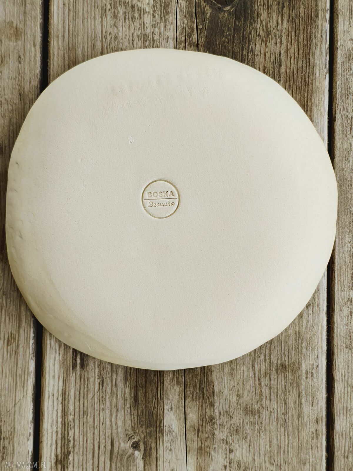 Ręcznie robiony talerzyk ceramiczny 23 cm z gliny z napisem