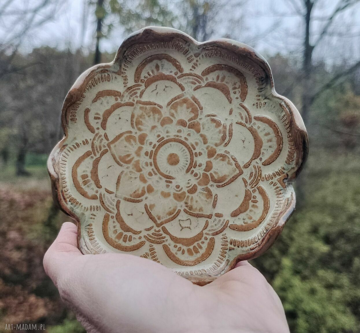 Talerzyk ceramiczny Mandala (c803) - ręcznie wypalany na tealight i biżuterię