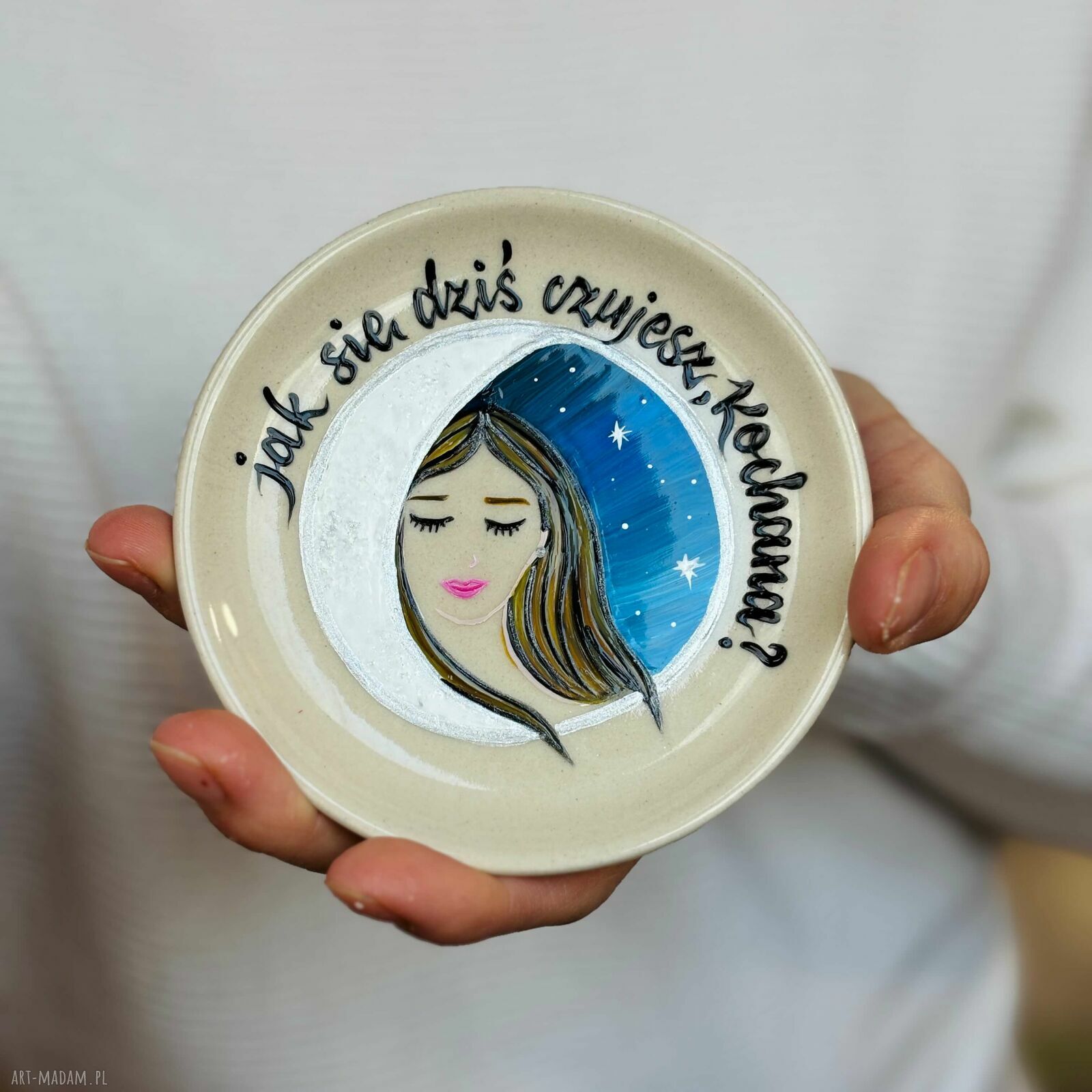 Talerzyk Księżycowy - prezent dla Niej, ręcznie malowany ceramiczny