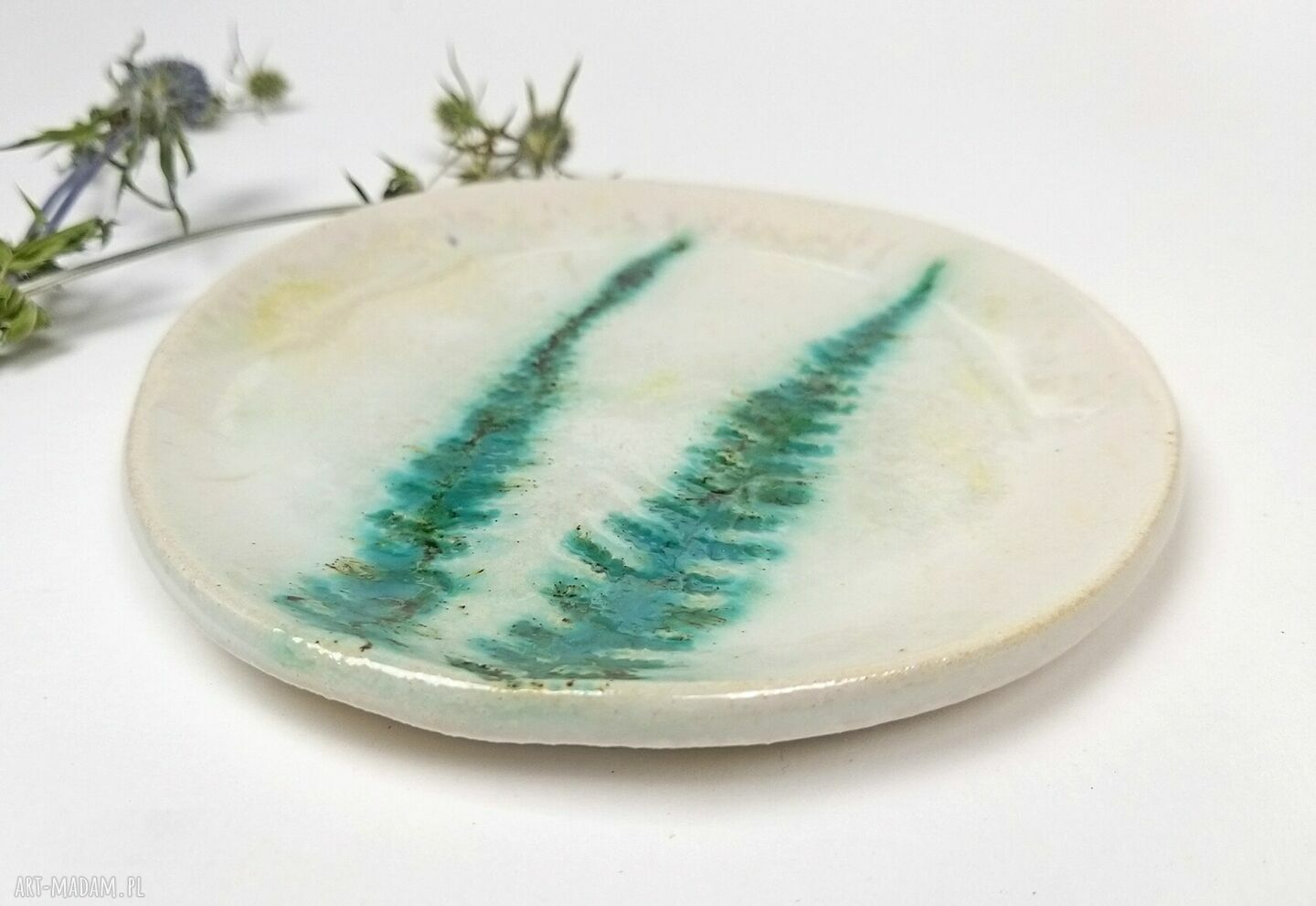 Talerzyk / mydelniczka „Paprotki 2” - ceramiczny spodeczek z odciskiem paprotek