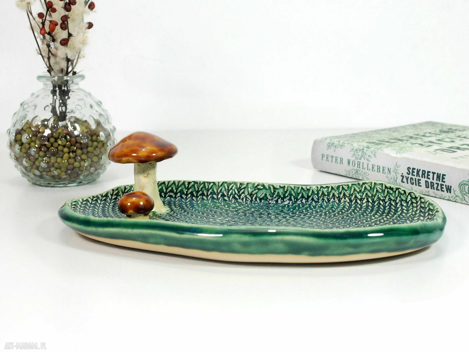 Ceramiczny talerzyk z grzybkiem - na biżuterię, drobiazgi i przekąski