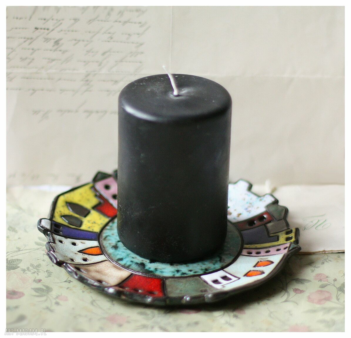 Talerzyk „Wspomnienie Wenecji” - handmade z czarnej gliny szamotowej (16 cm)