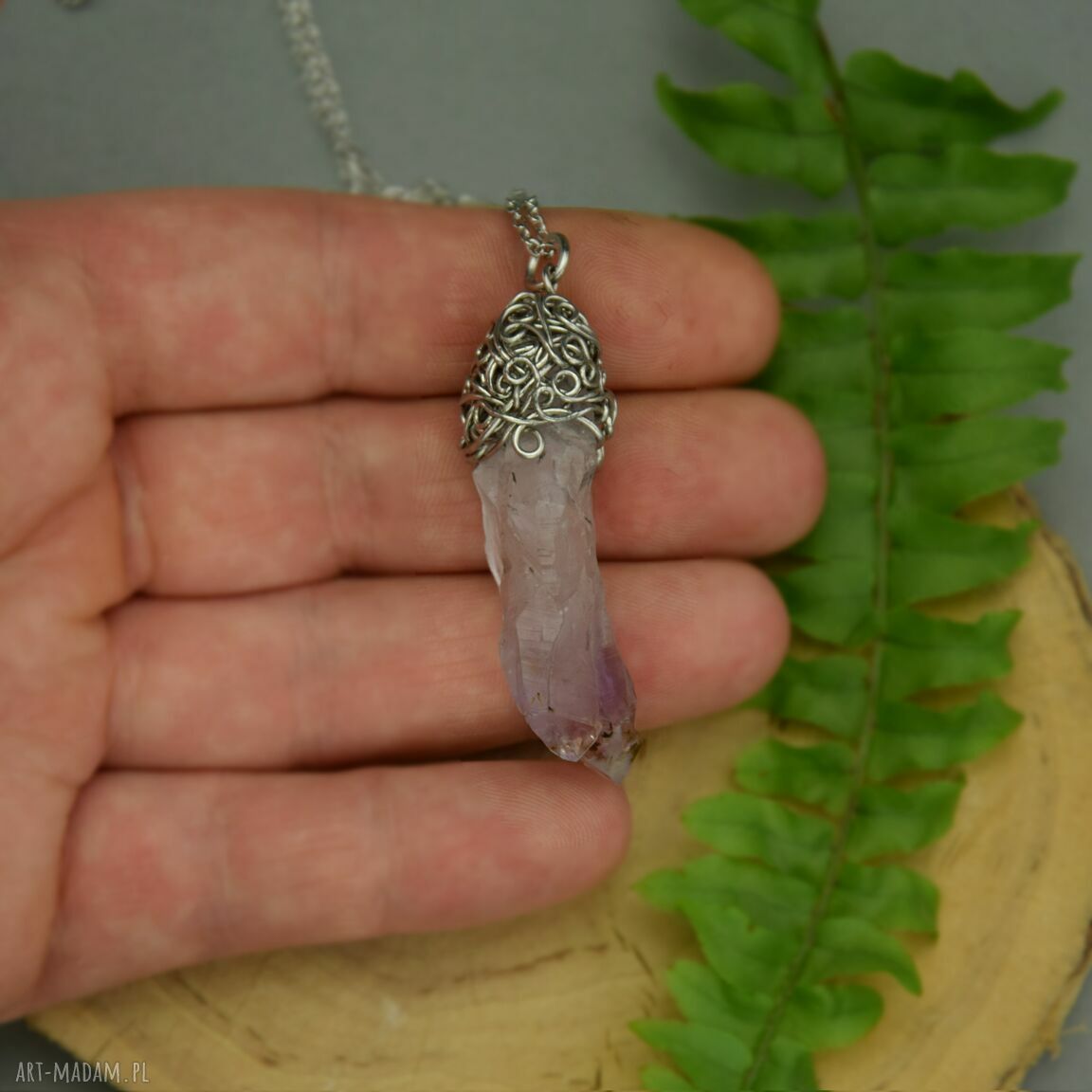 Wisiorek Talizman z surowym ametystem - wire wrapping