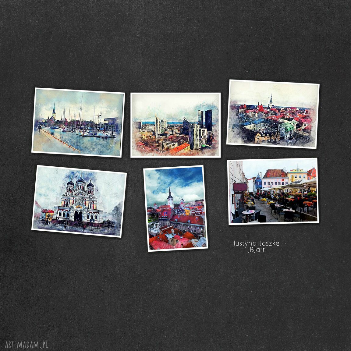 Tallinn w akwareli - zestaw 6 grafik w rozmiarze 13x18 cm