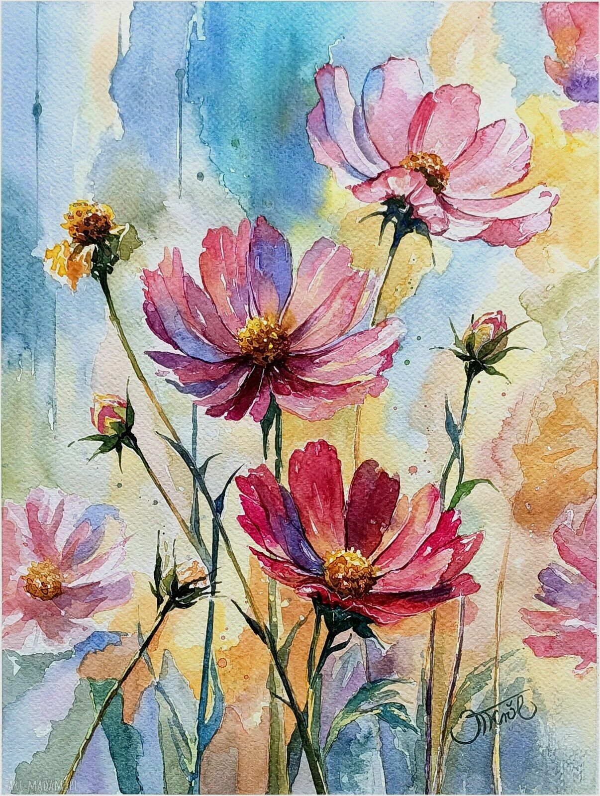 Taniec kosmosów - oryginalna akwarela 24 x 32 cm