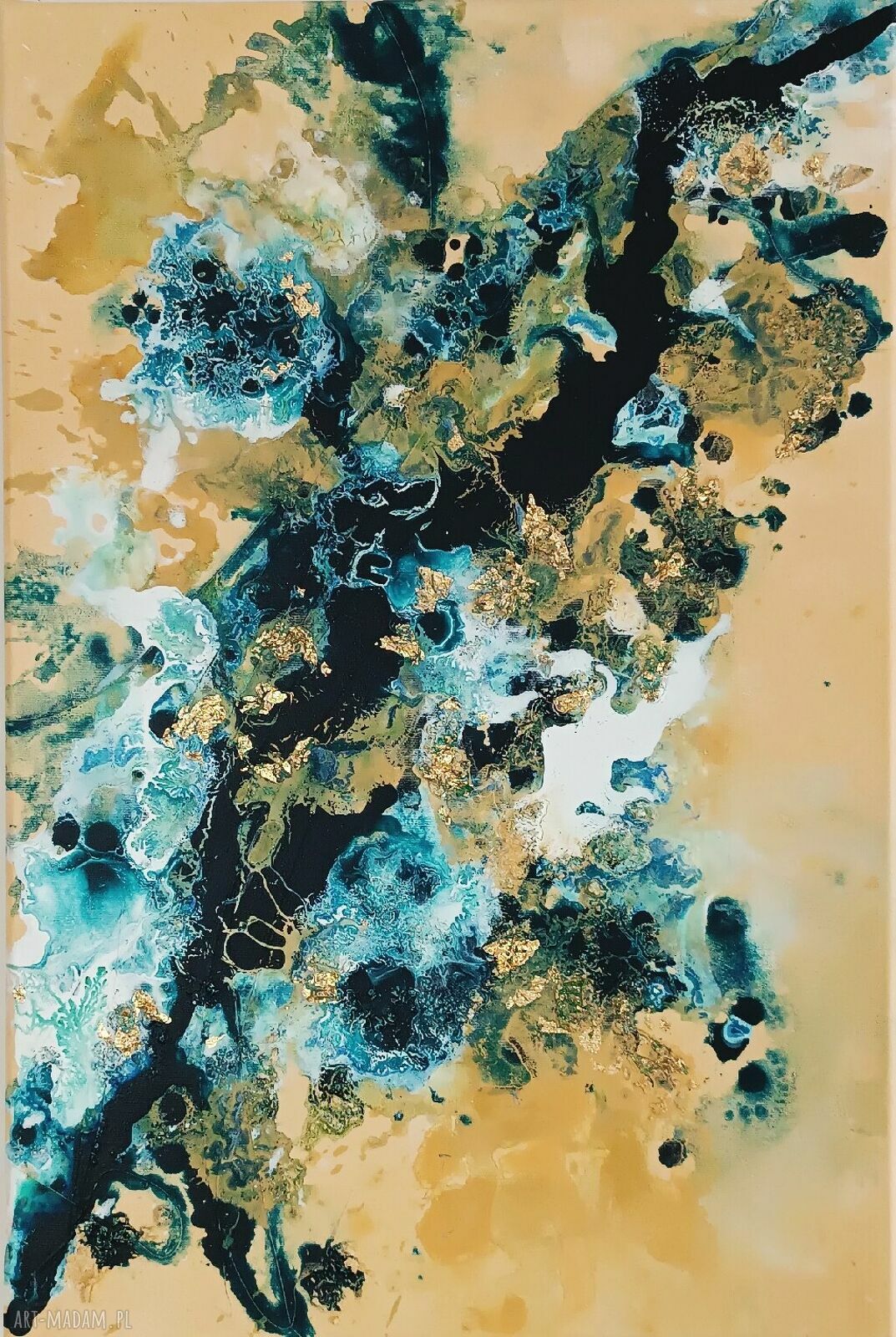 Taniec Liści - obraz abstrakcyjny 40x60 cm akryl na płótnie do salonu