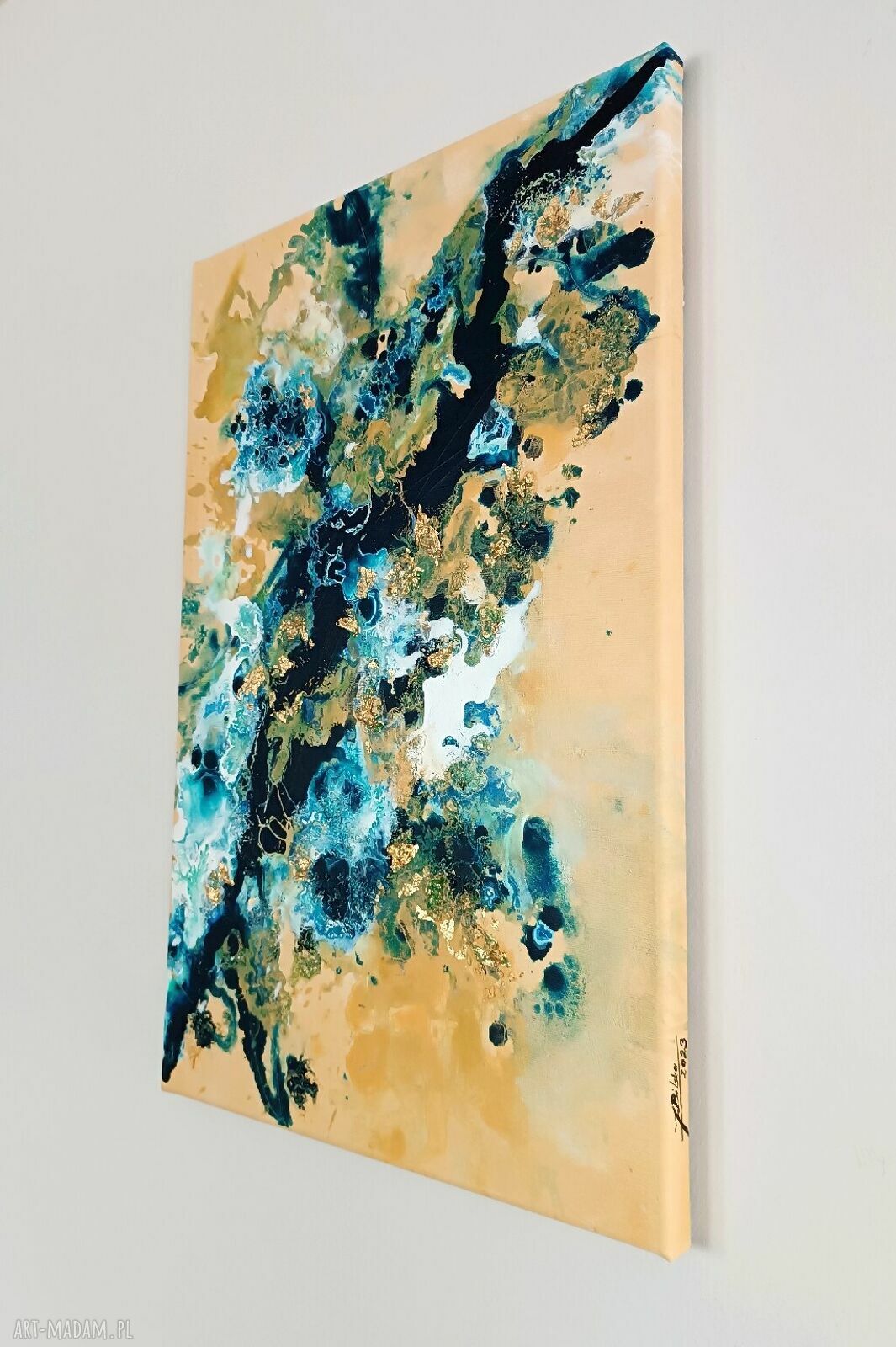 Taniec Liści - obraz abstrakcyjny 40x60 cm akryl na płótnie do salonu