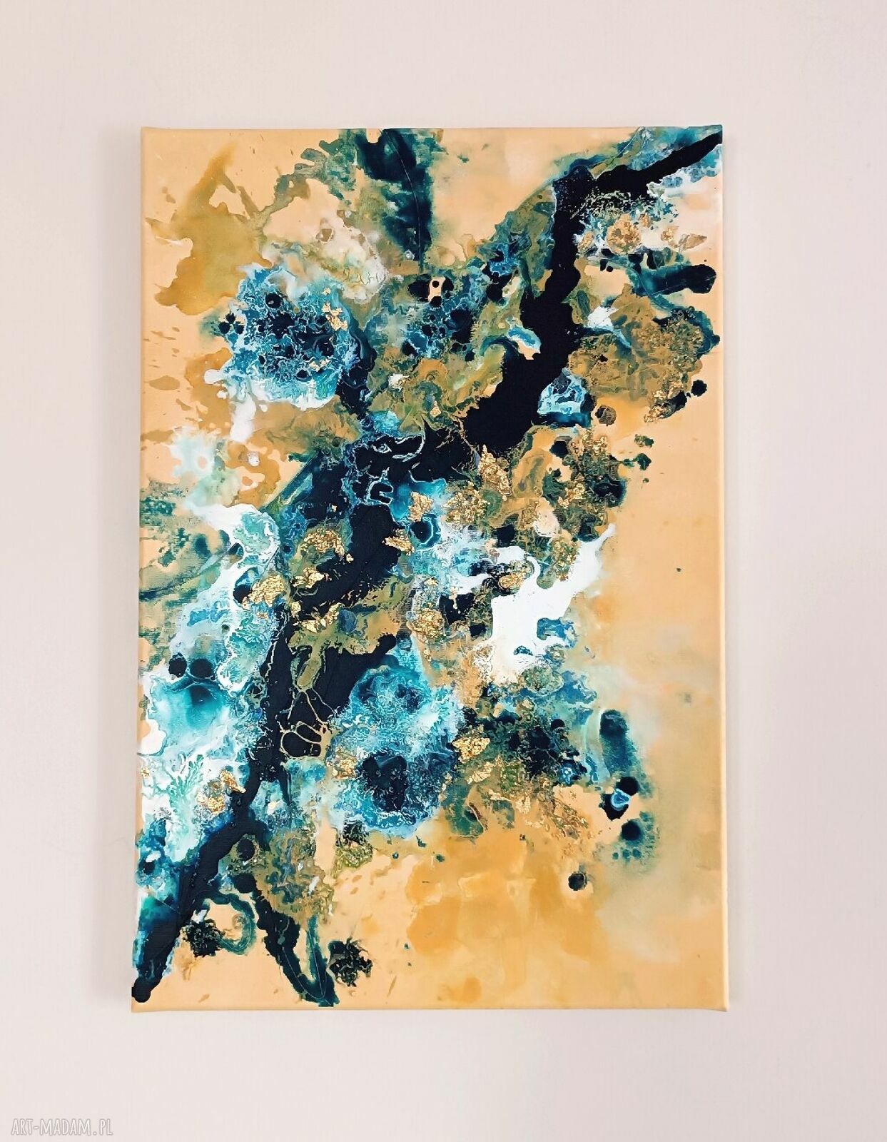 Taniec Liści - obraz abstrakcyjny 40x60 cm akryl na płótnie do salonu