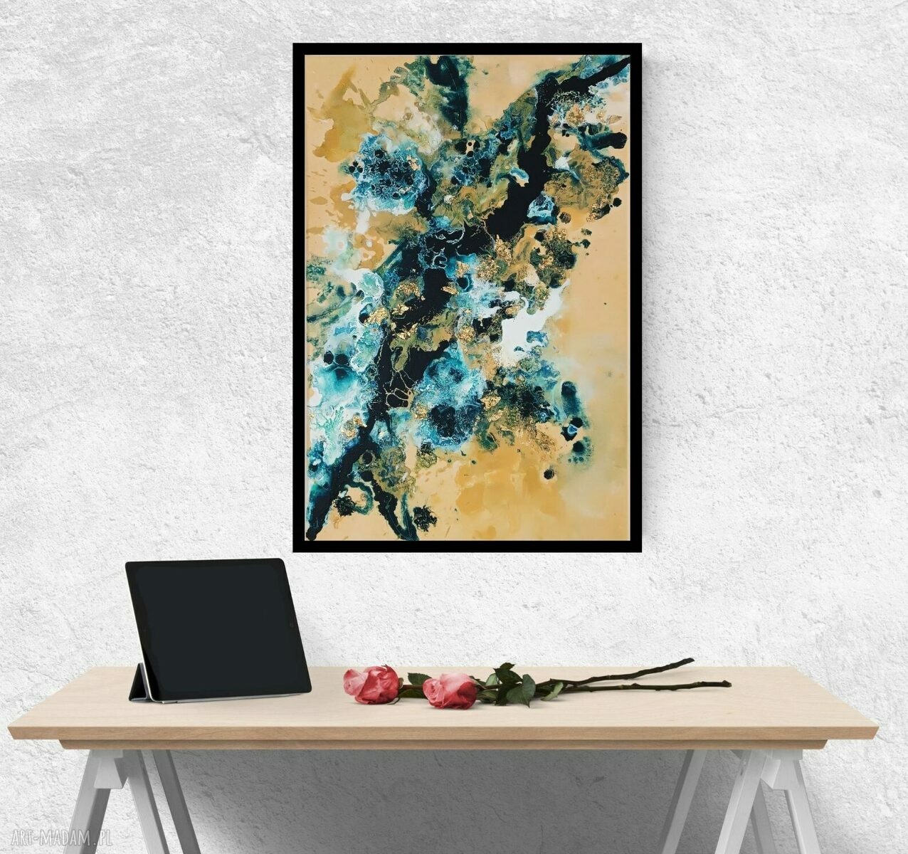 Taniec Liści - obraz abstrakcyjny 40x60 cm akryl na płótnie do salonu
