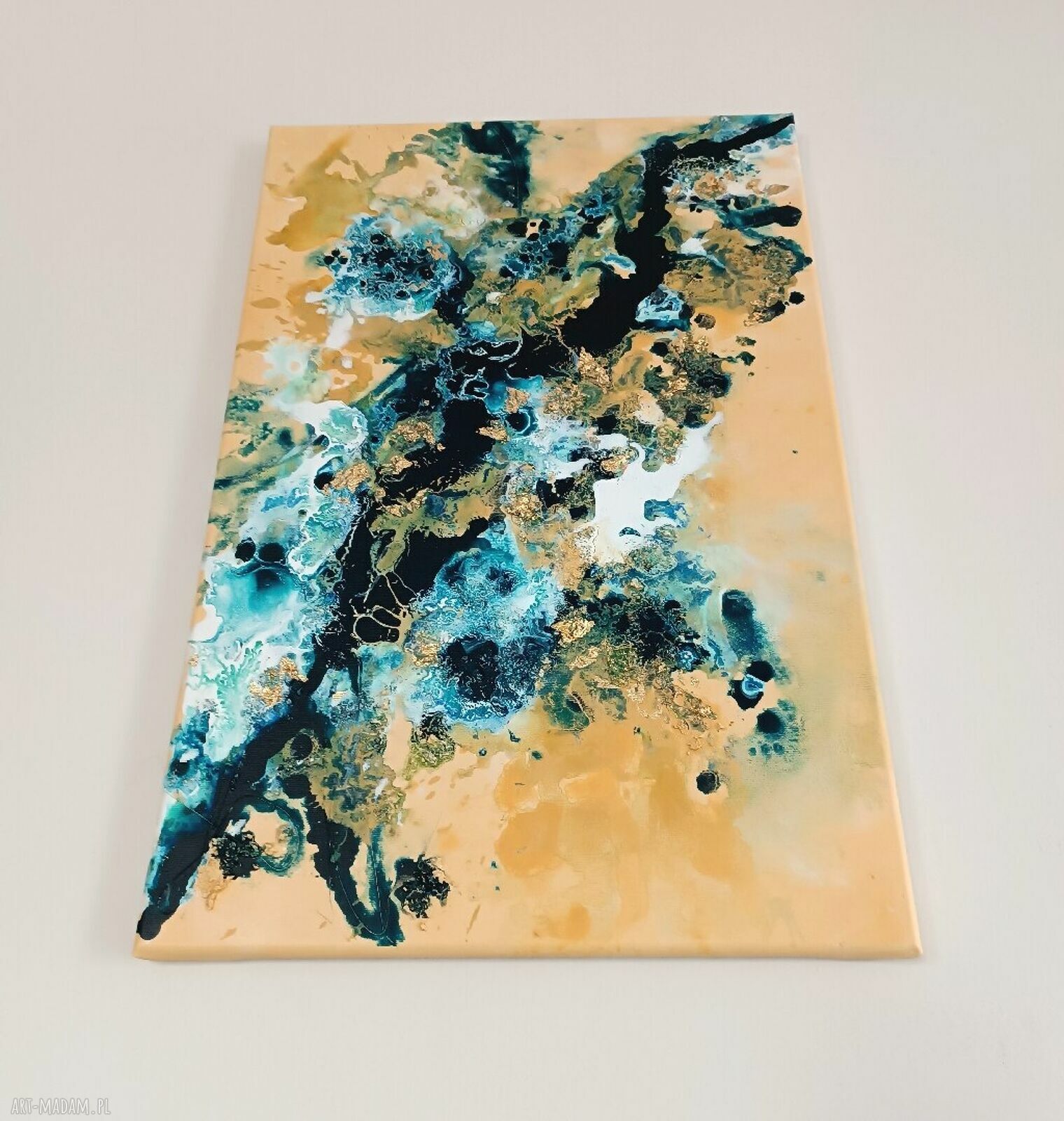 Taniec Liści - obraz abstrakcyjny 40x60 cm akryl na płótnie do salonu