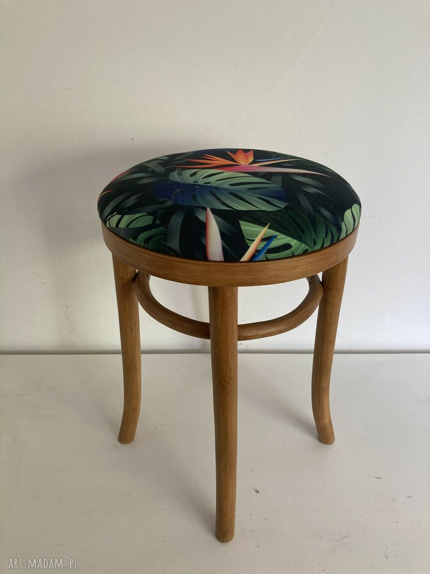 Taboret tapicerowany Thonet B302/46 - odnowiony welur i gięte drewno