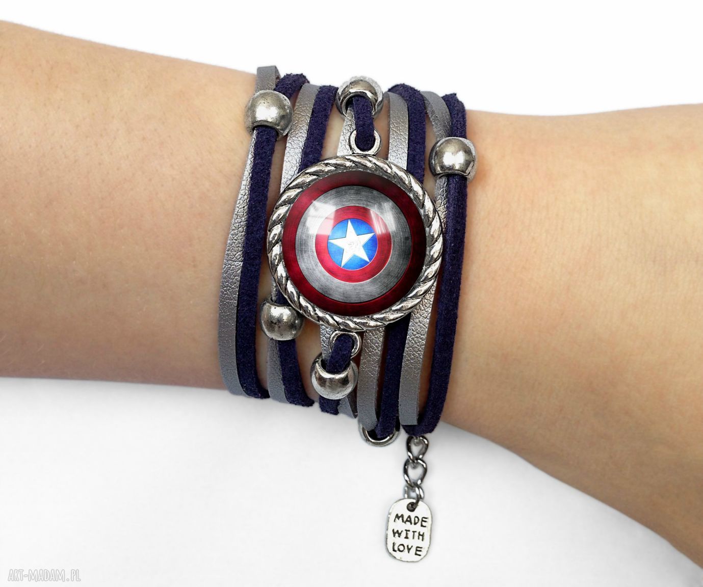 Bransoletka kapitan ameryka tarcza symbol superbohater ręcznie