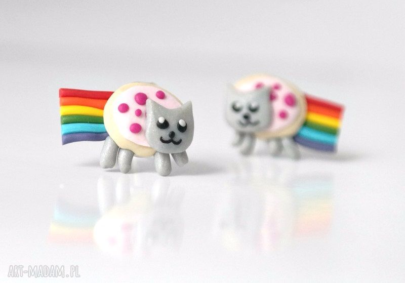 Kolczyki Nyan Cat - kotek, ręcznie robione i lekkie na prezent