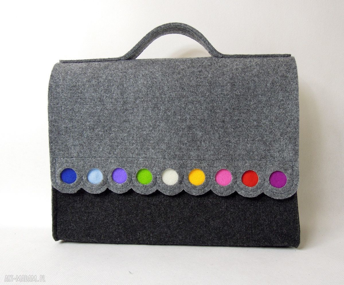 Teczka Filcowa na Laptopa, dokumenty, do szkoły, na ramię, kolorowa handmade
