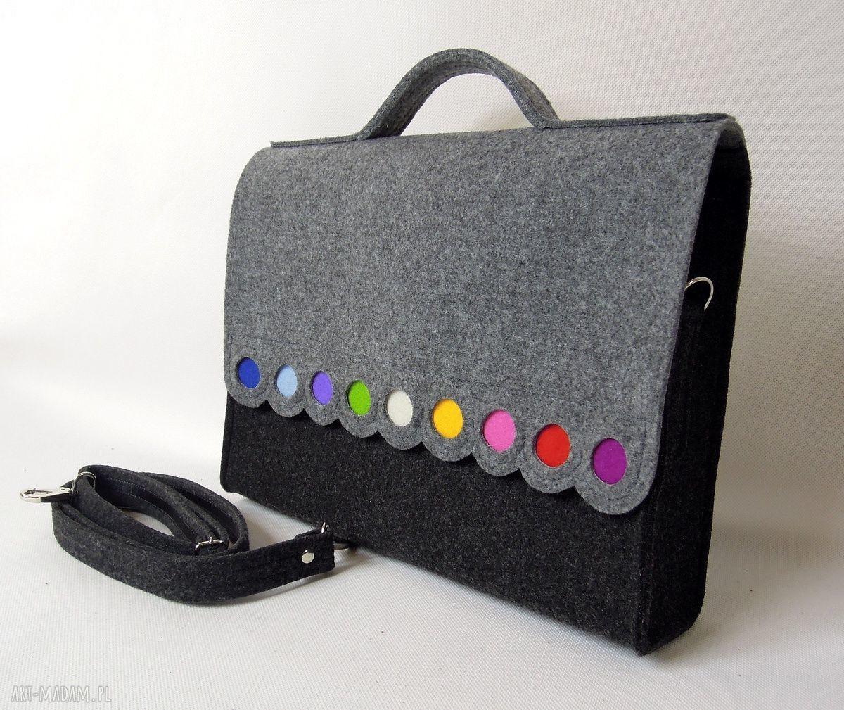 Teczka Filcowa na Laptopa, dokumenty, do szkoły, na ramię, kolorowa handmade