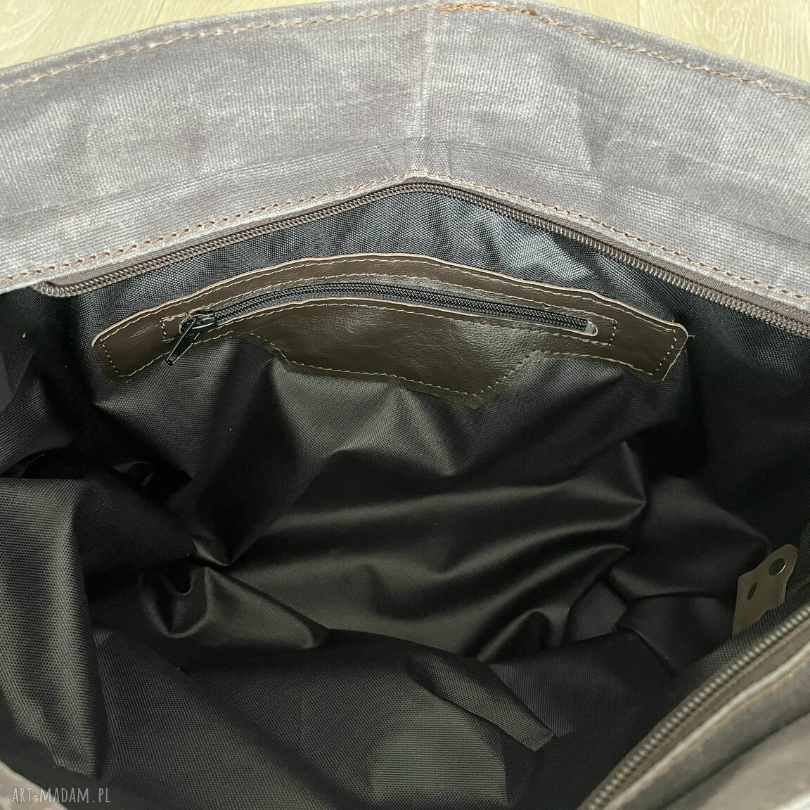 teczki: Torba ze skóry i bawełny. Vintage. Brązowo szara. Ręcznie zrobione