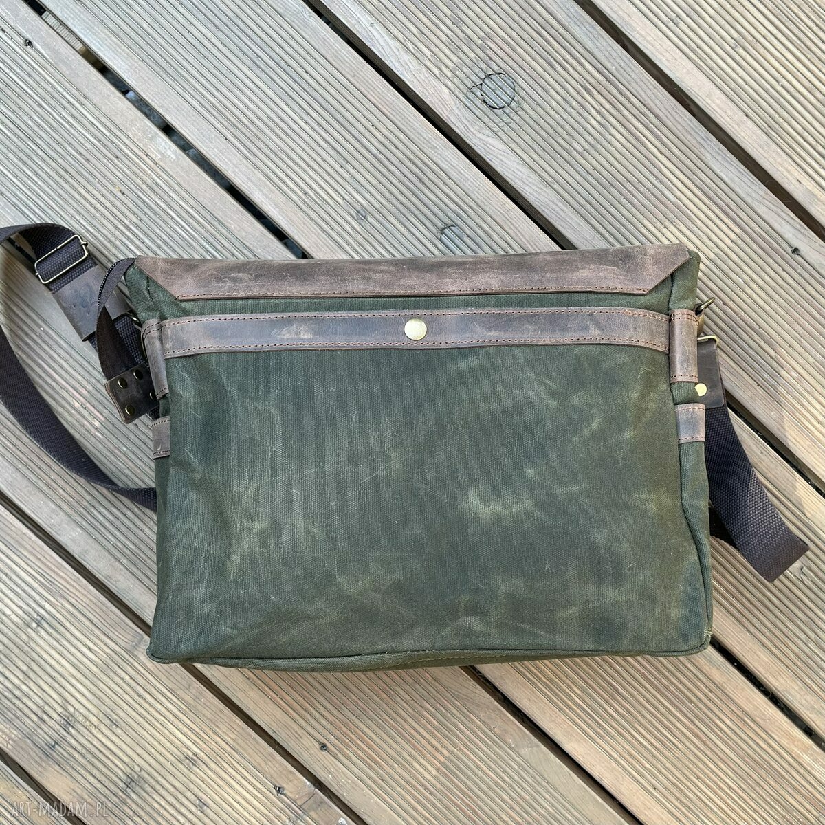 teczki: Torba ze skóry i bawełny woskowanej Wax Cotton Vintage. Brązowo zielona khaki