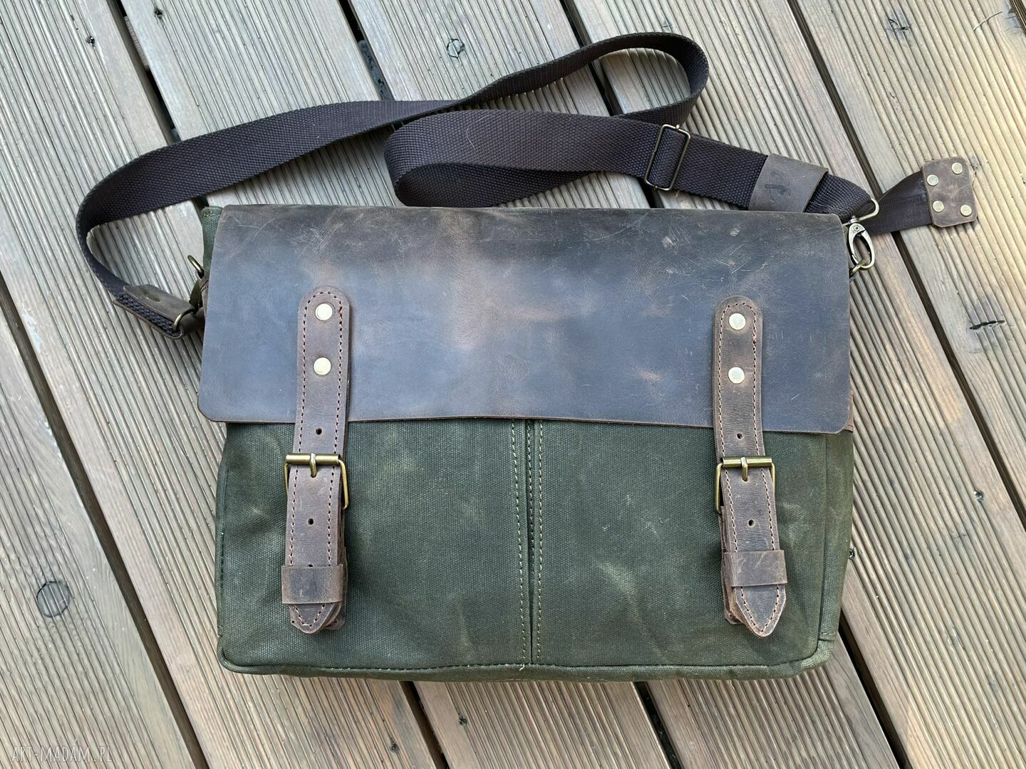 Torba skóry bawełny woskowanej wax cotton vintage brązowo zielona