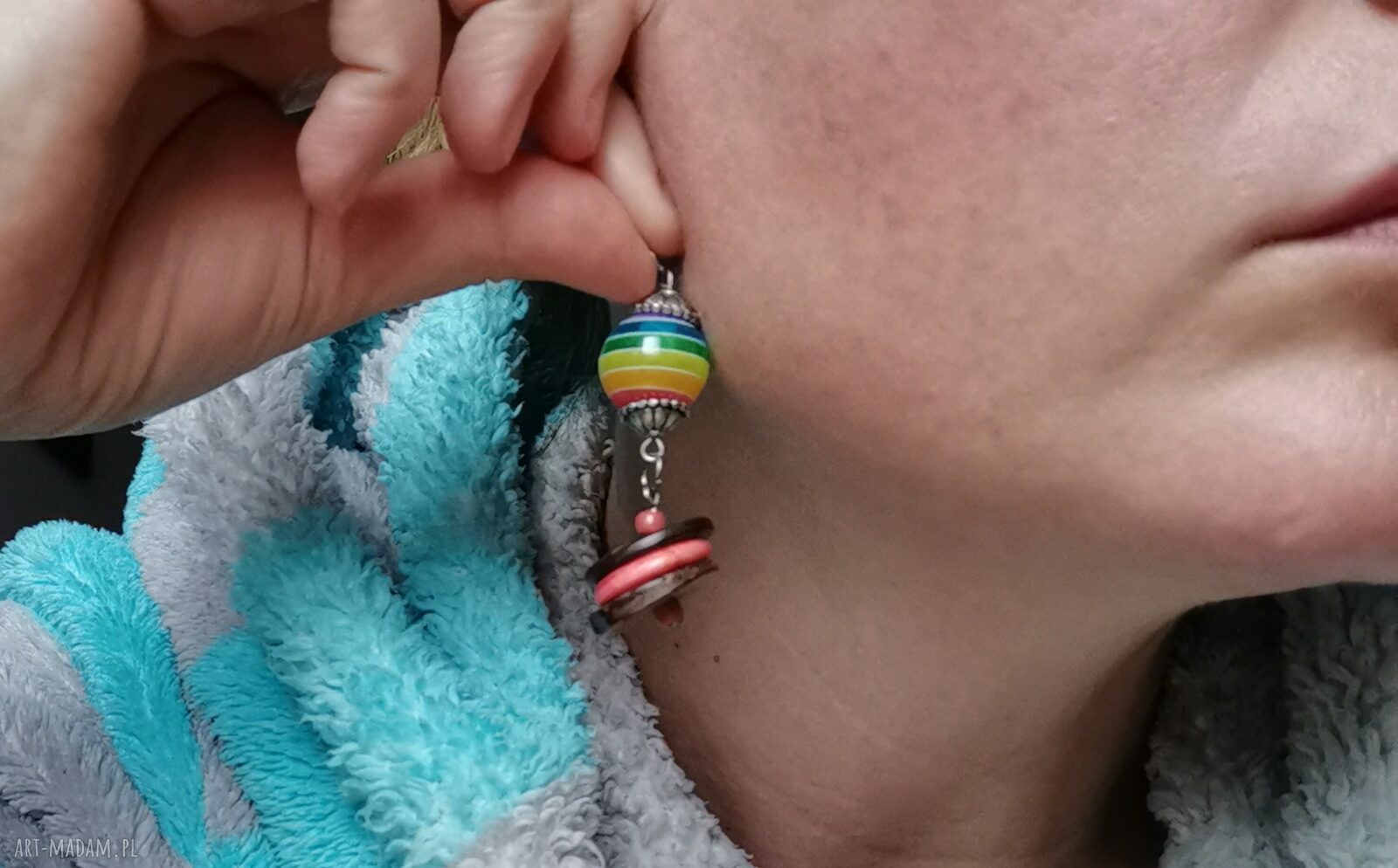 Klipsy tęczowe boho Frida - lekkie, kolorowe (bez przekłuwania)