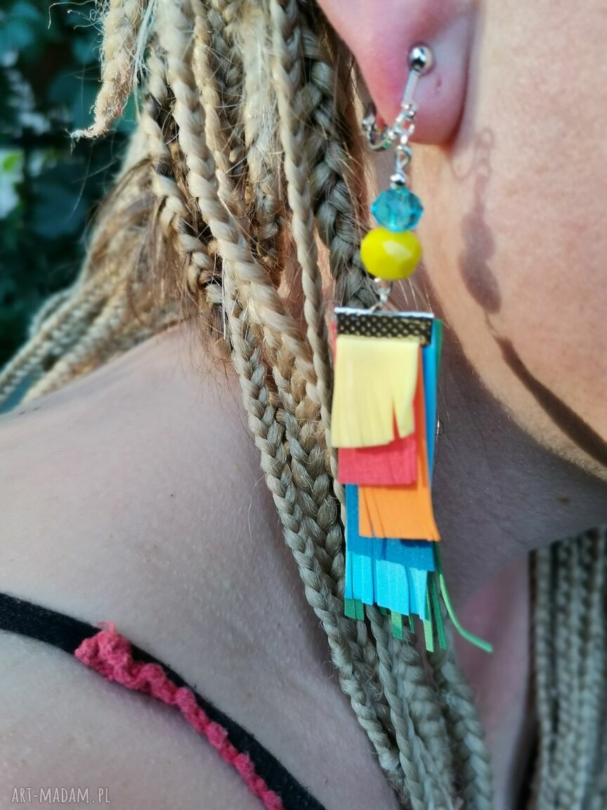 Klipsy tęczowe lekkie folk - boho damskie, ręcznie robione