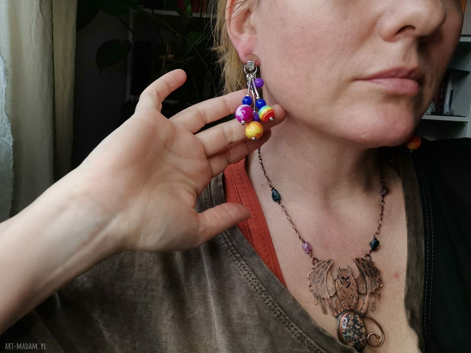 Klipsy tęczowe kolorowe i lekkie - styl Frida Ruda Klara