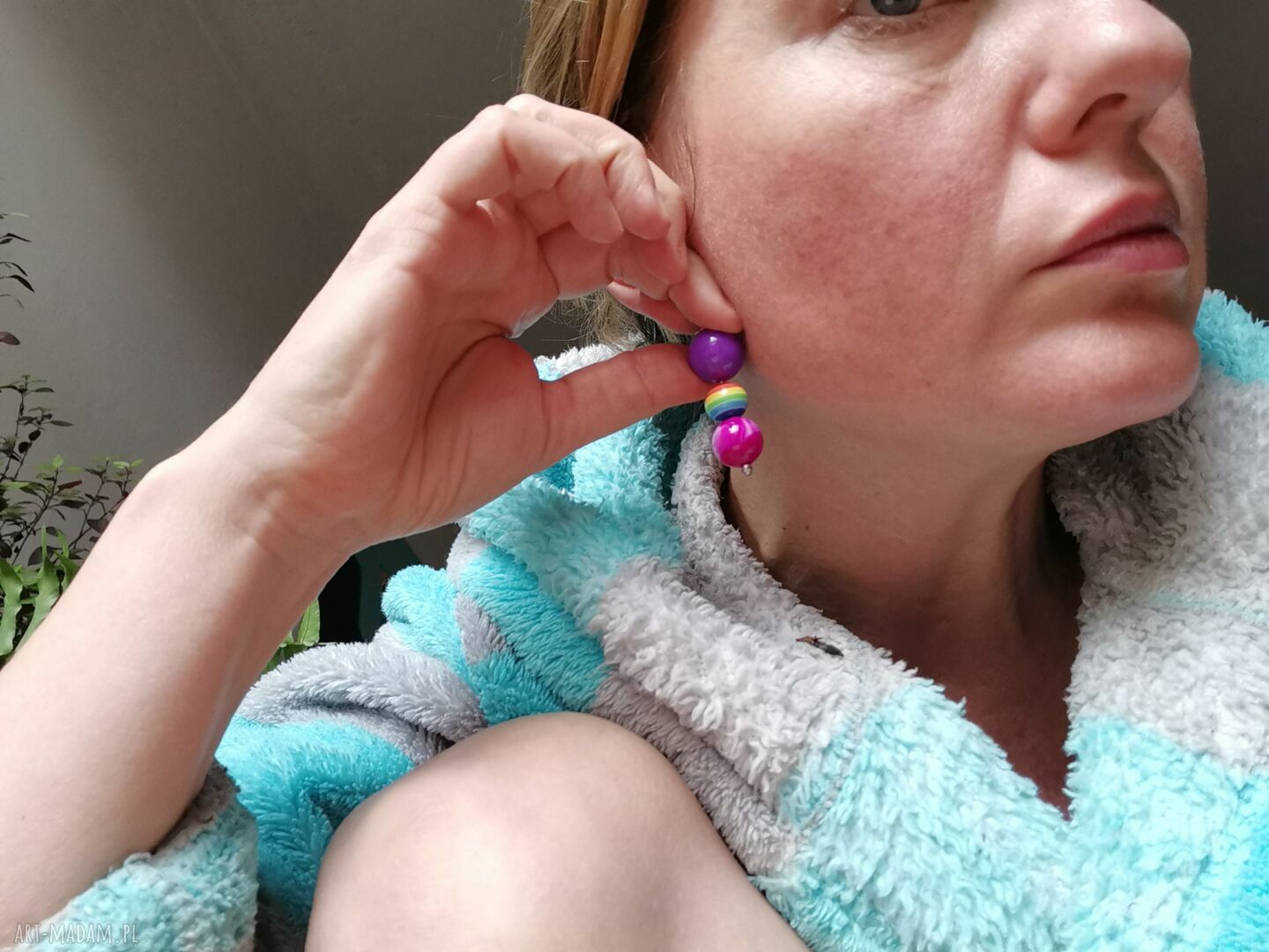 Klipsy tęczowe lekkie Boho na klipsach