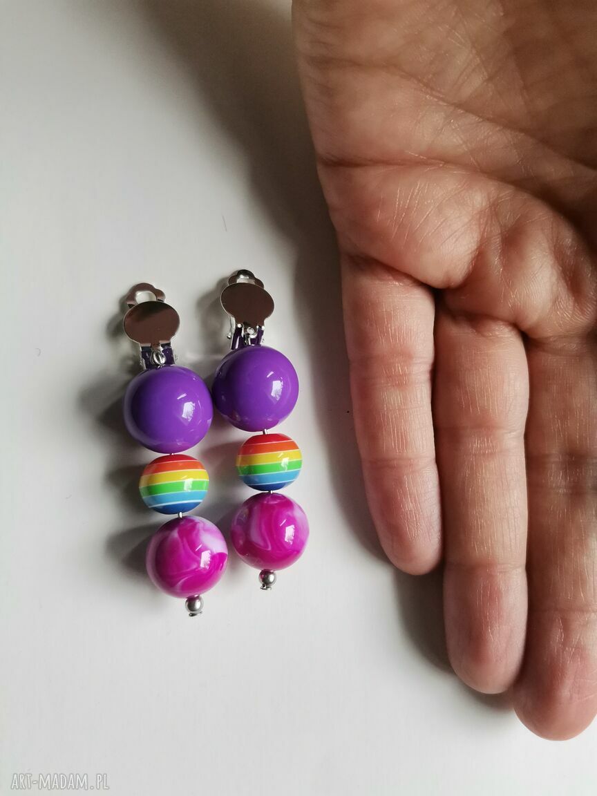 Klipsy tęczowe lekkie Boho na klipsach