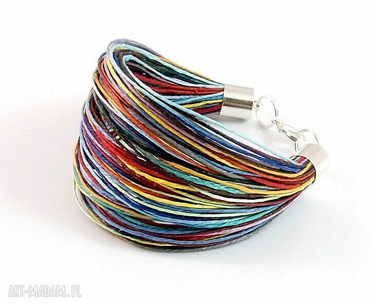Tęczowa bransoletka lniana handmade - regulowana