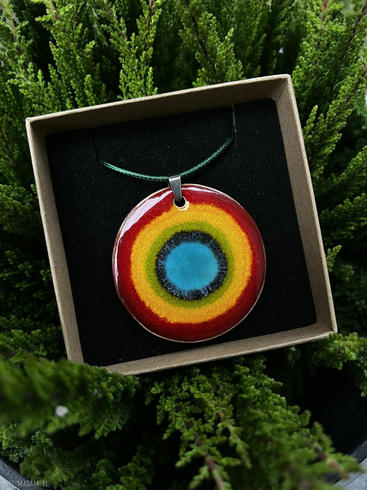 Tęczowy naszyjnik ceramiczny - kolorowy wisior handmade