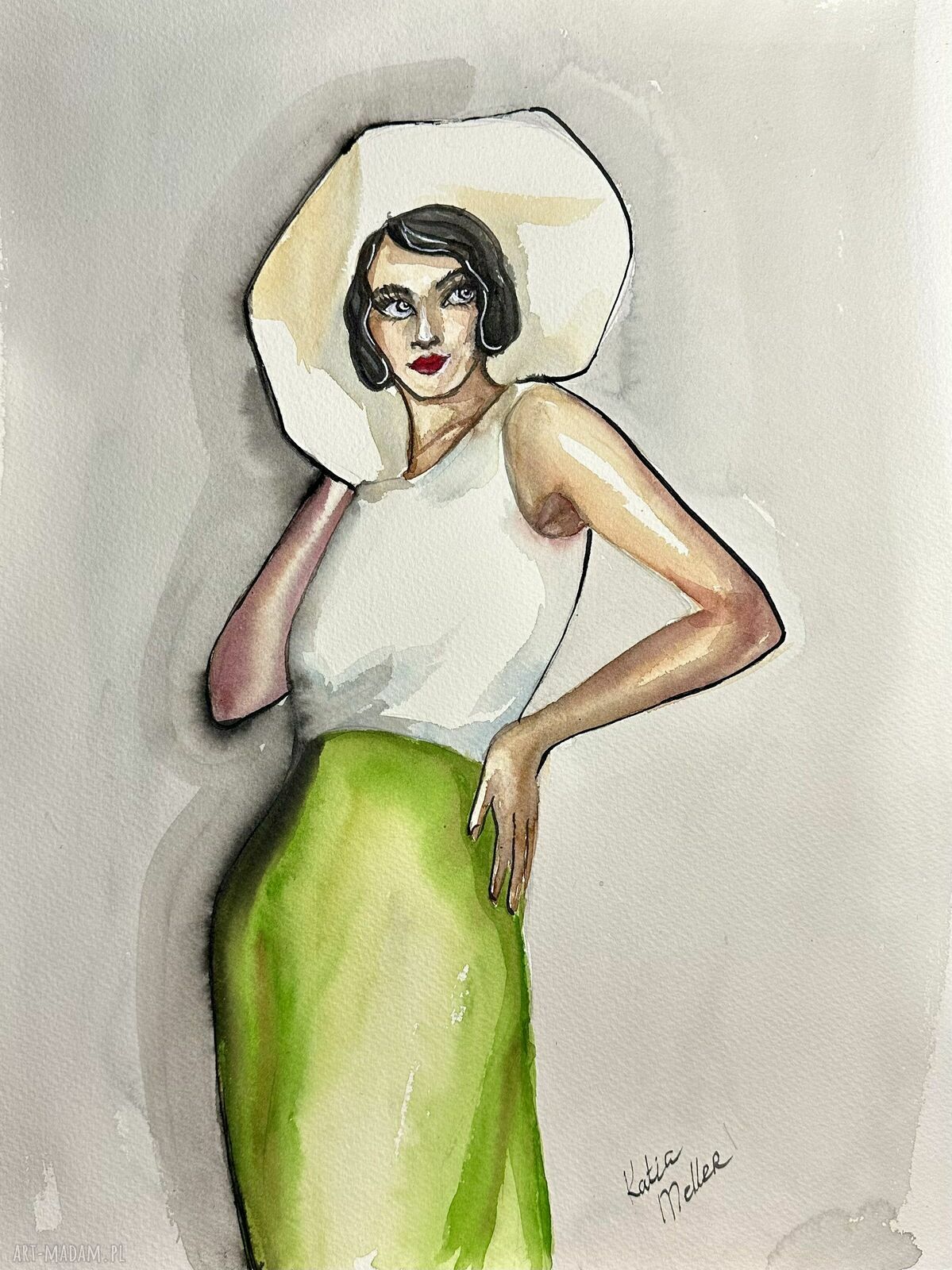 Teraz Ja - obraz akwarelowy glamour w ramce 30 x 40 cm Katia Meller