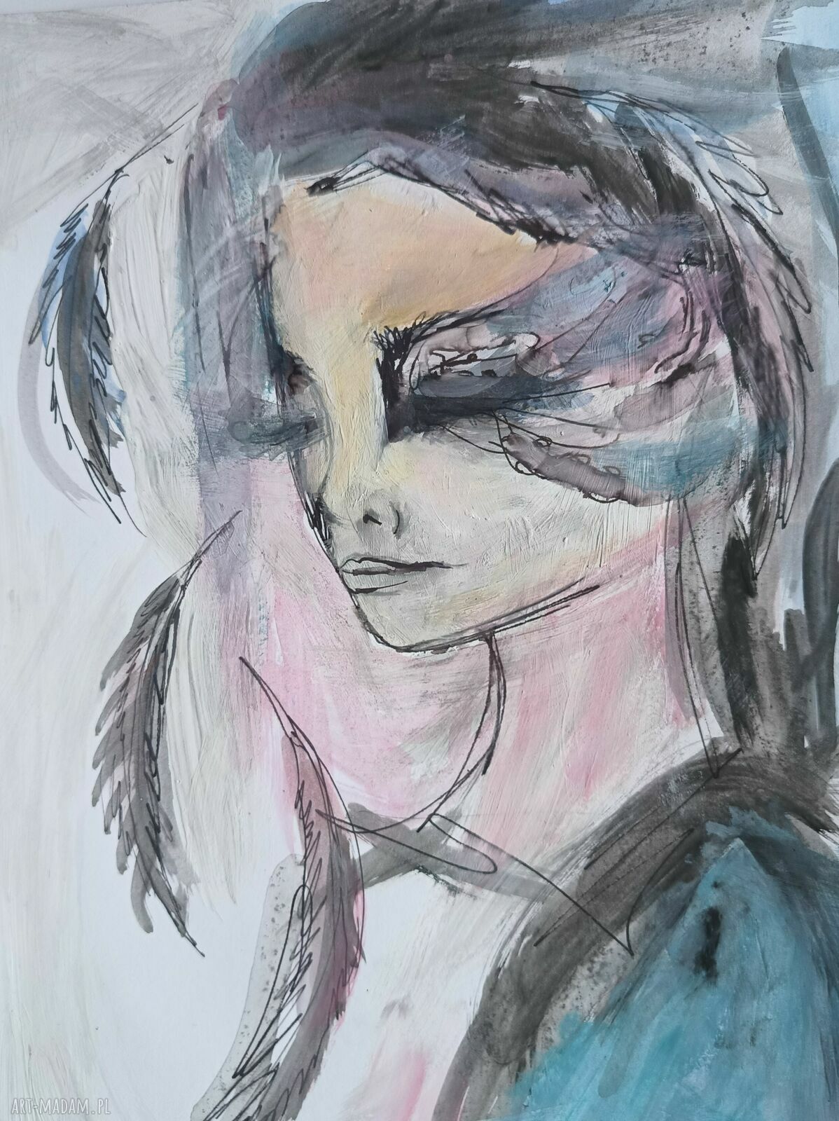Tęskniąc za aniołem - autorska grafika w technice mieszanej