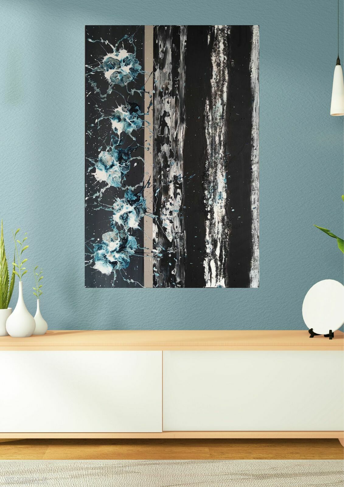 THE BLACK - ręcznie malowany obraz abstrakcyjny do salonu 60x90 cm z akrylu na płótnie